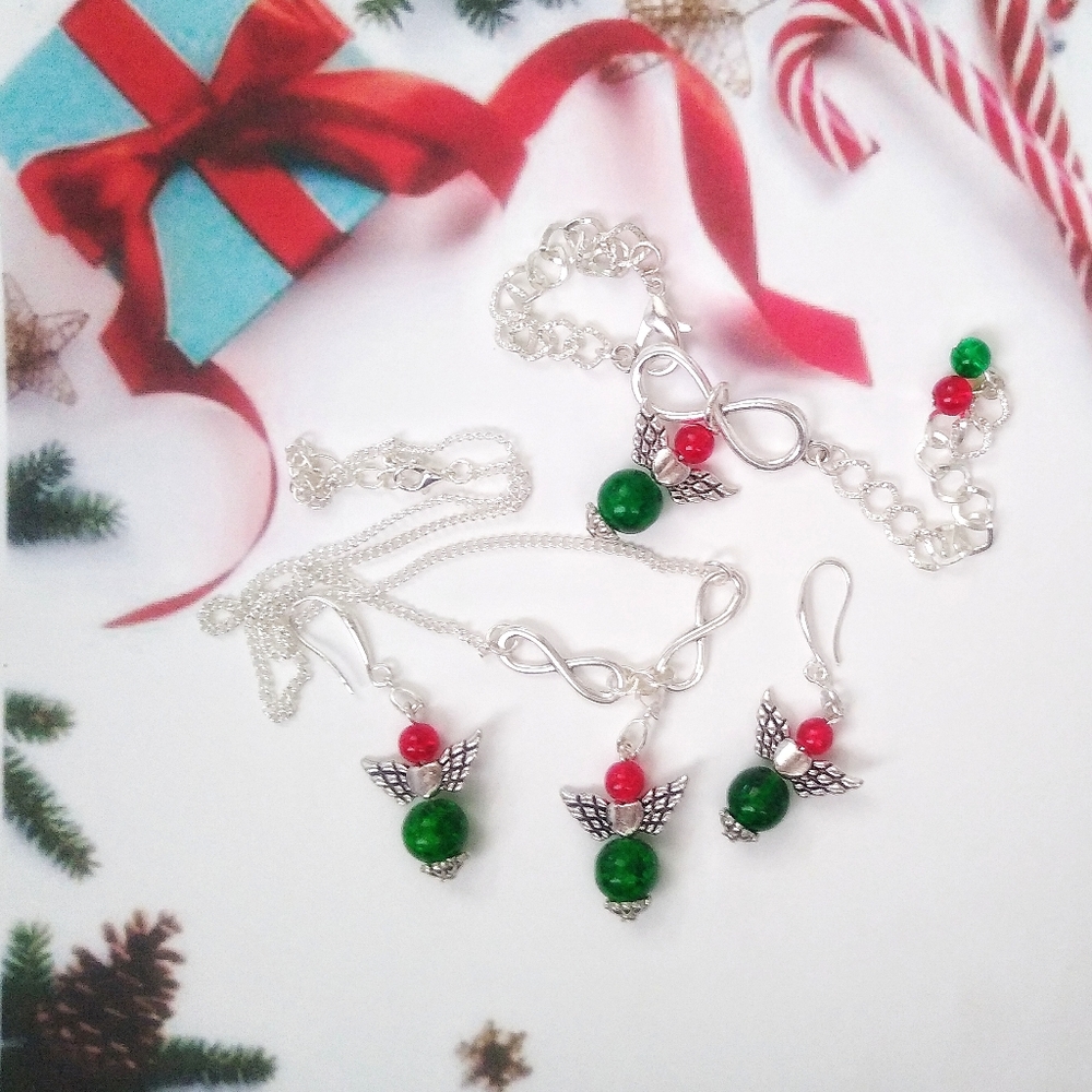 Christmas artisan 3 Angel piece jewelry gift set